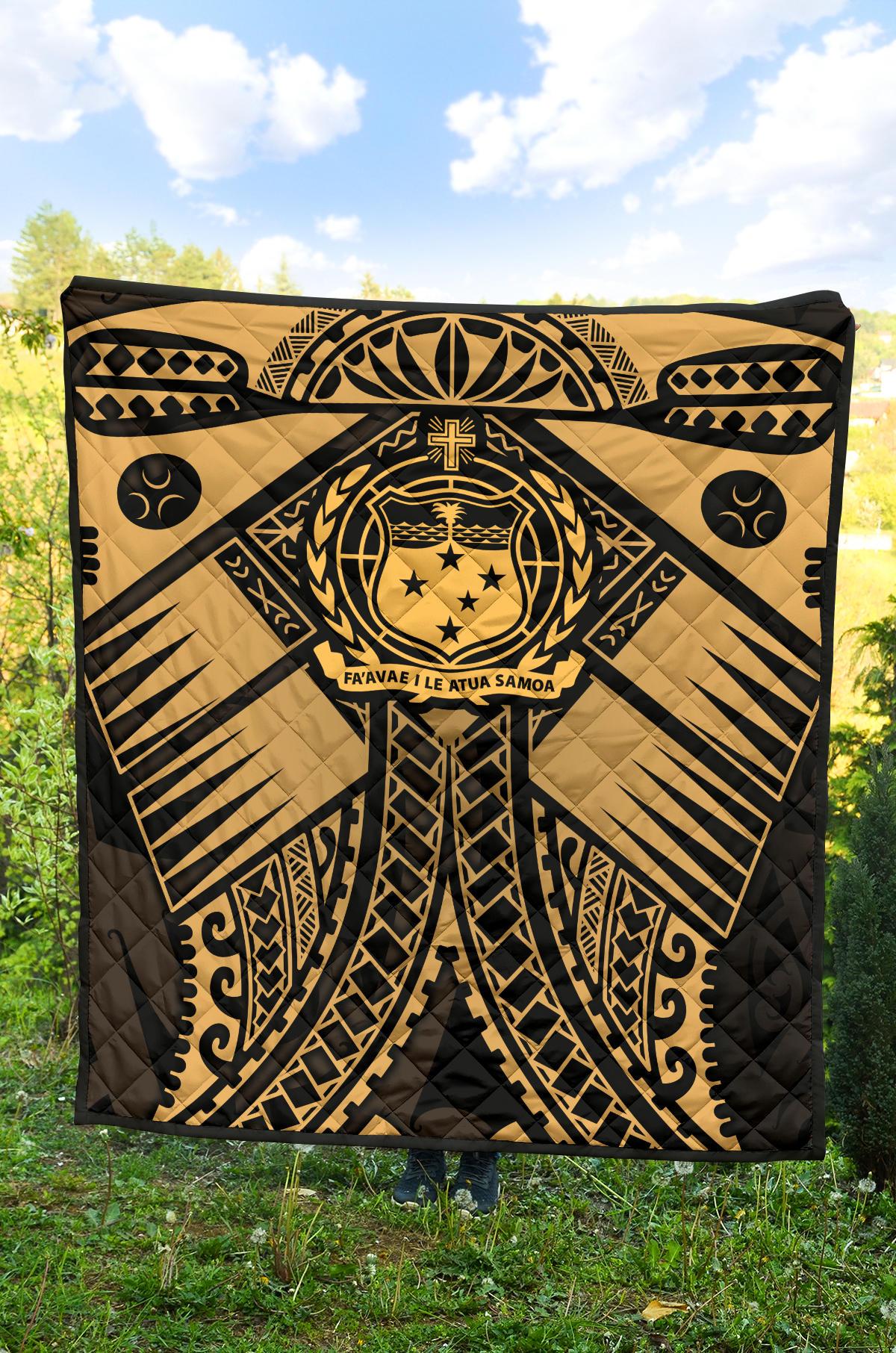 Samoa Polynesian Premium Quilt - Samoa Gold Seal with Polynesian Tattoo - Polynesian Pride
