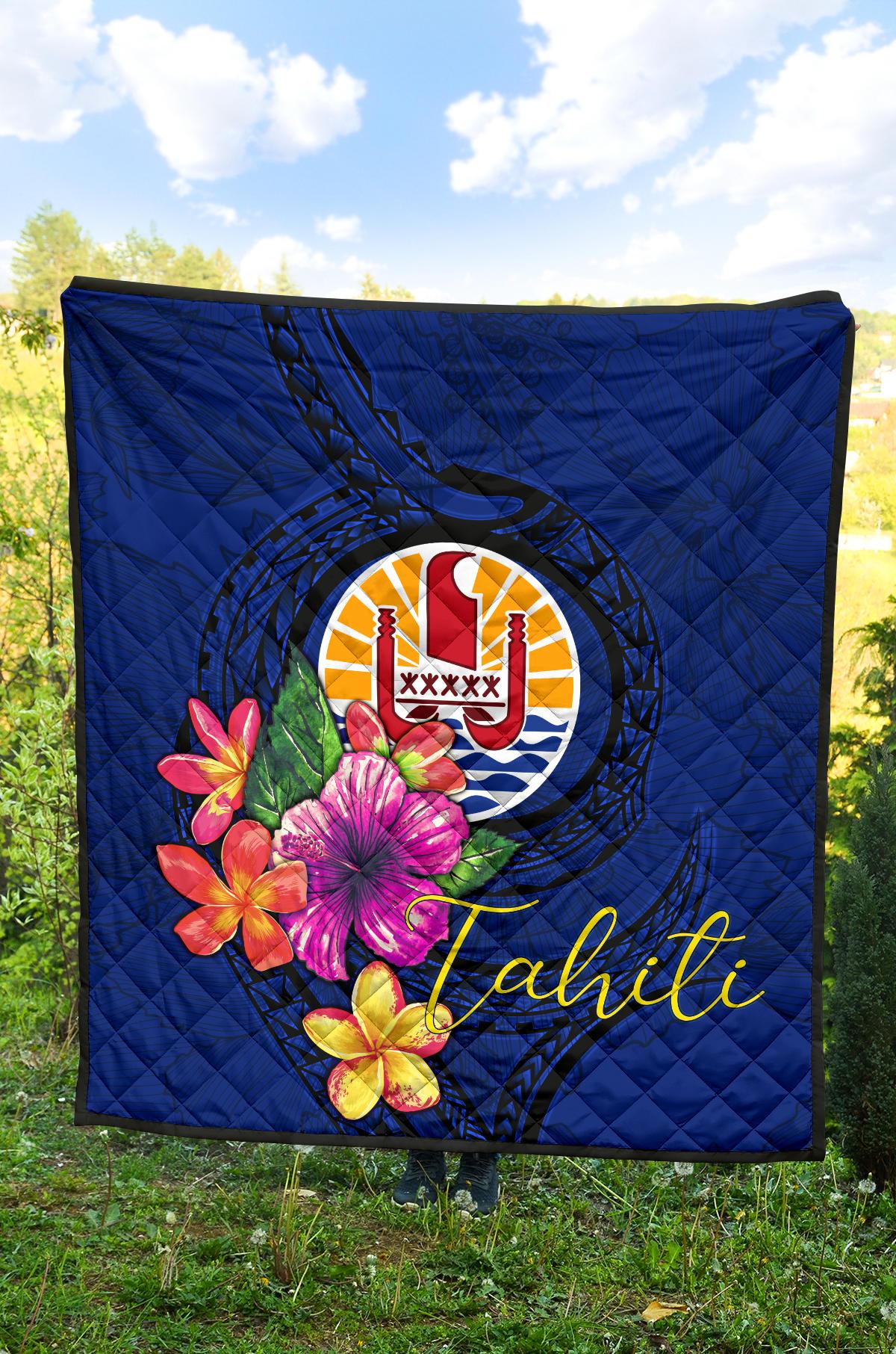 Tahiti Polynesian Premium Quilt - Floral With Seal Blue - Polynesian Pride