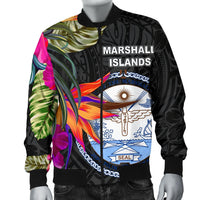 Marshall Islands Men's Bomber Jacket - Hibiscus Polynesian Pattern - Polynesian Pride