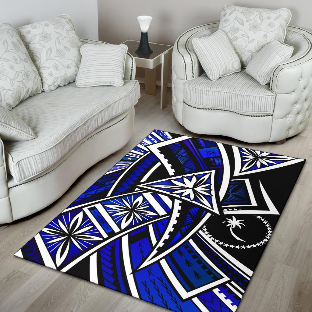 Chuuk Area Rug - Tribal Flower Special Pattern Blue Color - Polynesian Pride
