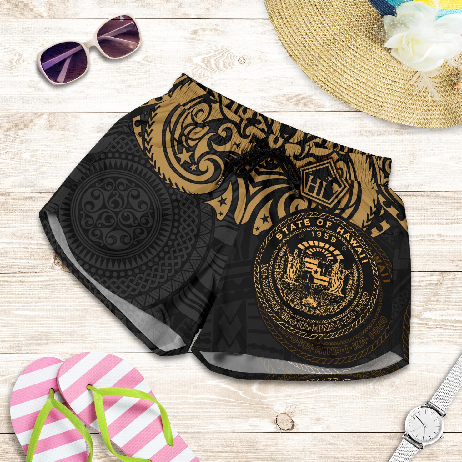 Hawaii Women's Shorts - Hawaii Seal Pride Style (Gold) Women's Shorts - Hawaii Women's Shorts - Hawaii Seal Pride Style (Gold) - Polynesian Pride