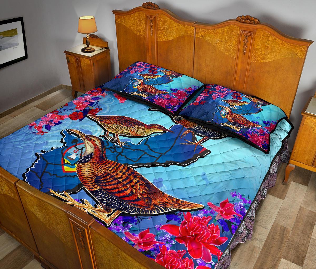 Guam Quilt Bed Set - KoKo Bird With Map - Polynesian Pride