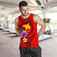 Papua New Guinea Polynesian Men's Tank Top - Floral With Seal Red - Polynesian Pride