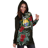Nauru Hoodie Dress - Nauru Coat Of Arms Hibiscus - Polynesian Pride