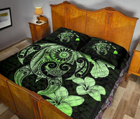 Hibiscus Plumeria Mix Polynesian Green Turtle Quilt Bed Set - Polynesian Pride