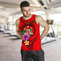 Fiji Polynesian Custom Personalised Men's Tank Top - Floral With Seal Red - Polynesian Pride