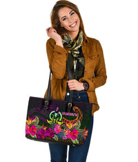Vanuatu Large Leather Tote Bag - Summer Hibiscus - Polynesian Pride