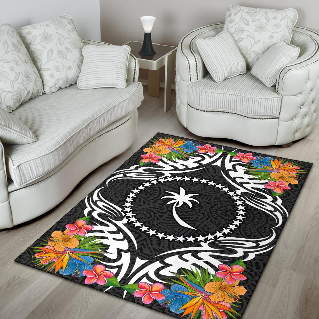 Chuuk State Area Rug - Coat OfArmsWith Tropical Flowers - Polynesian Pride