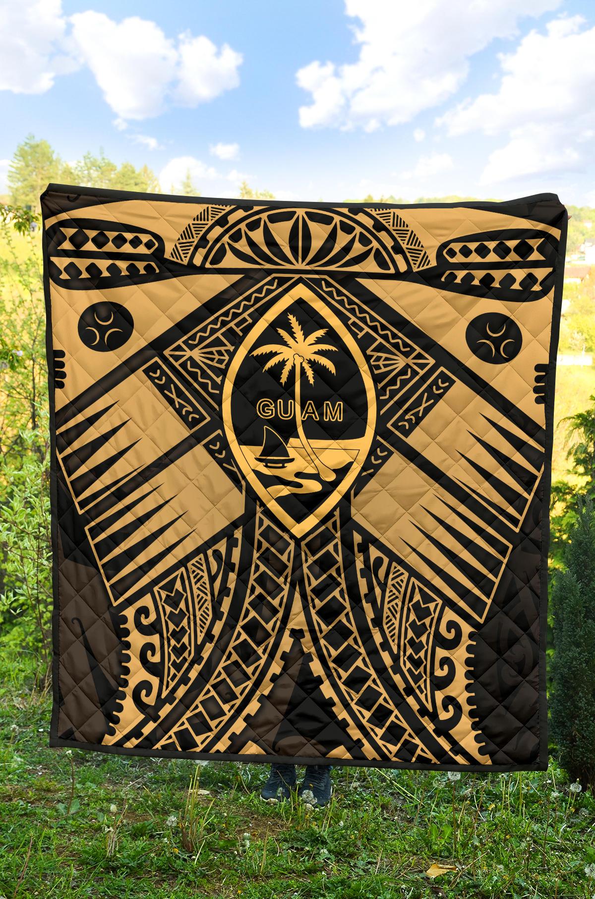 Guam Polynesian Premium Quilt - Guam Gold Seal with Polynesian Tattoo - Polynesian Pride