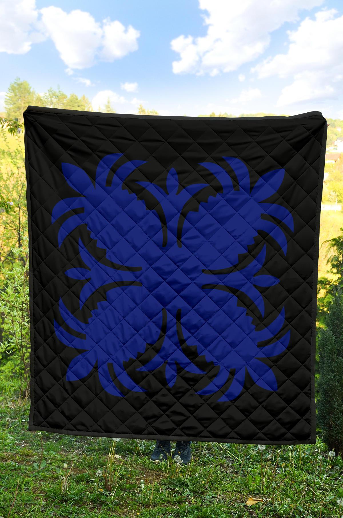 Hawaiian Premium Quilt Royal Pattern - Black And Blue - A2 Style - Polynesian Pride