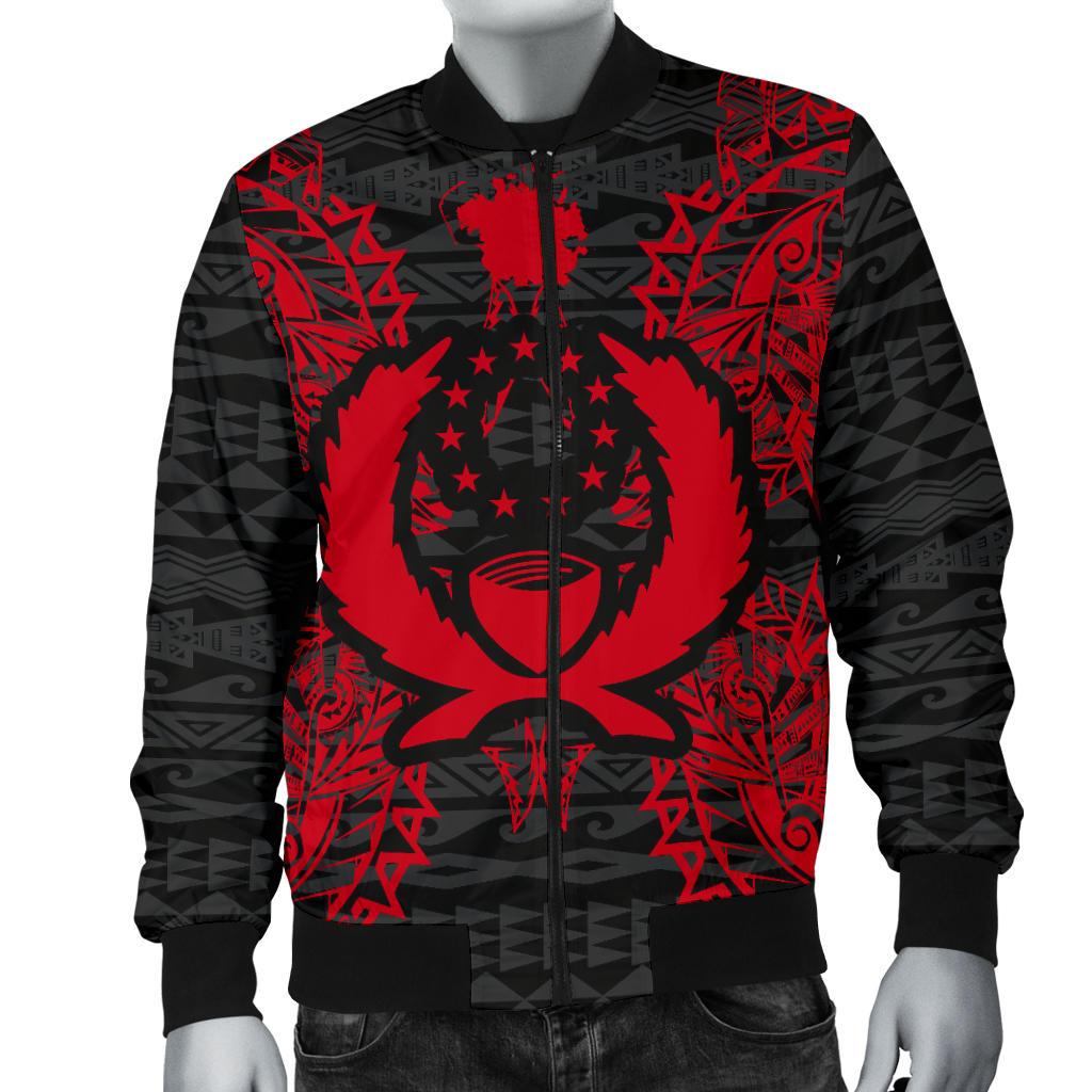 Pohnpei Polynesian Men's Bomber Jacket Map Red - Polynesian Pride