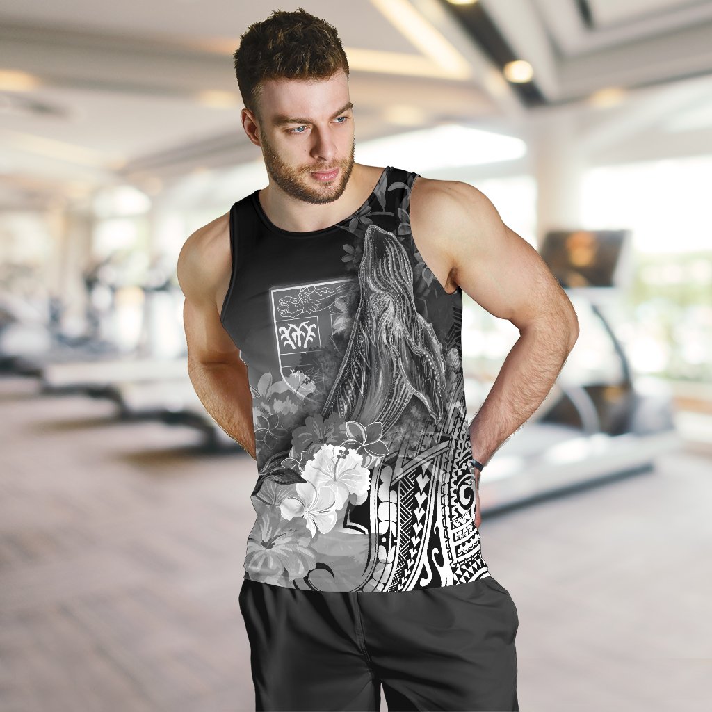 Fiji Men's Tank Top - Humpback Whale with Tropical Flowers (White) - Polynesian Pride