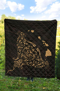 Rays Hawaii Map Polynesian Premium Quilt - Gold - Polynesian Pride