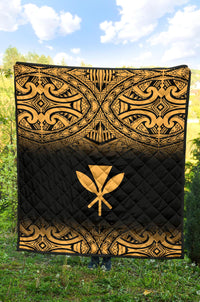 Hawaii Premium Quilt - Gold Kanaka Maoli Polynesian Tattoo & Black Frog - Polynesian Pride