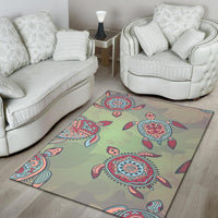 Turtle Colorful Hibiscus Backgorund Area Rug AH - Polynesian Pride