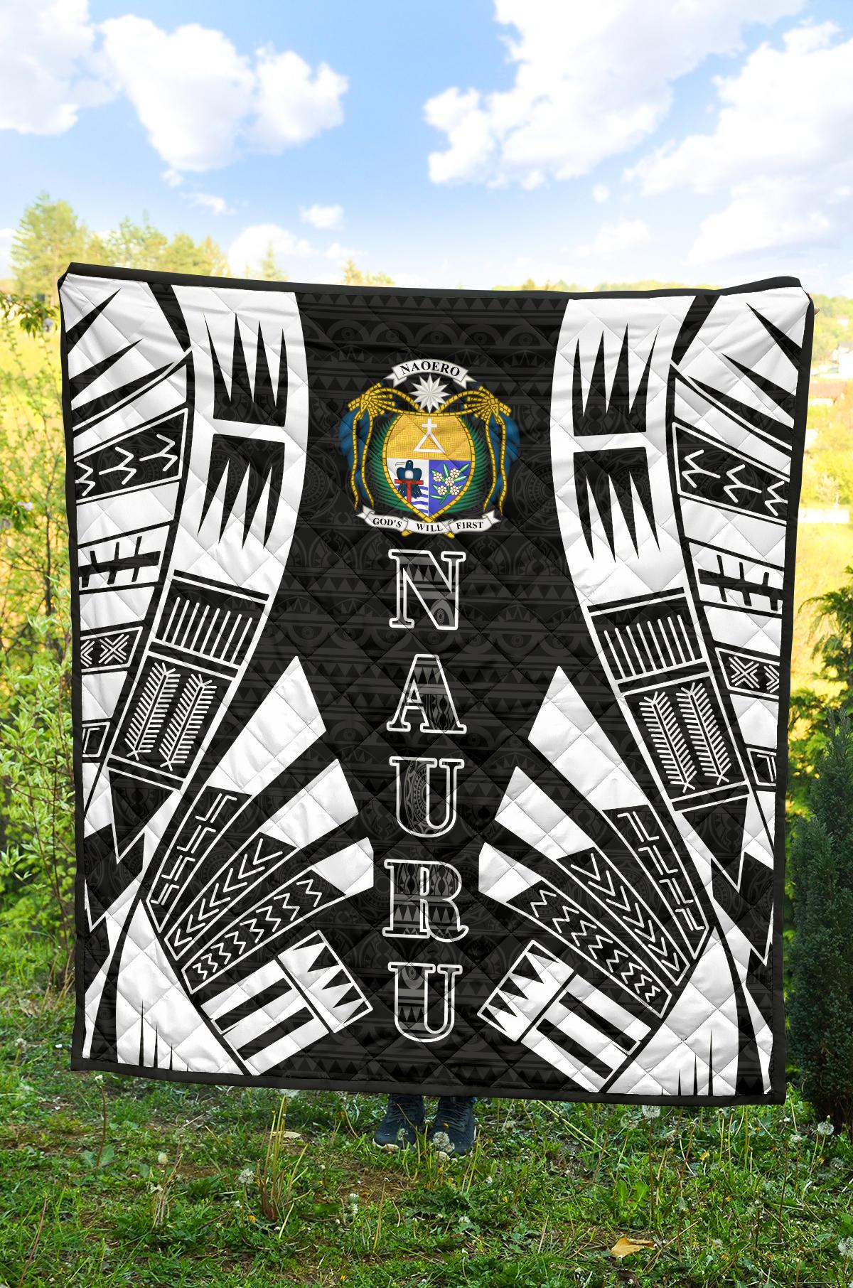 Nauru Premium Quilt - Nauru Coat Of Arms Polynesian White Tattoo - Polynesian Pride