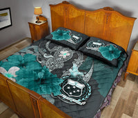 Samoa Quilt Bed Set - Hibiscus Turtle Tribal Turquoise - Polynesian Pride