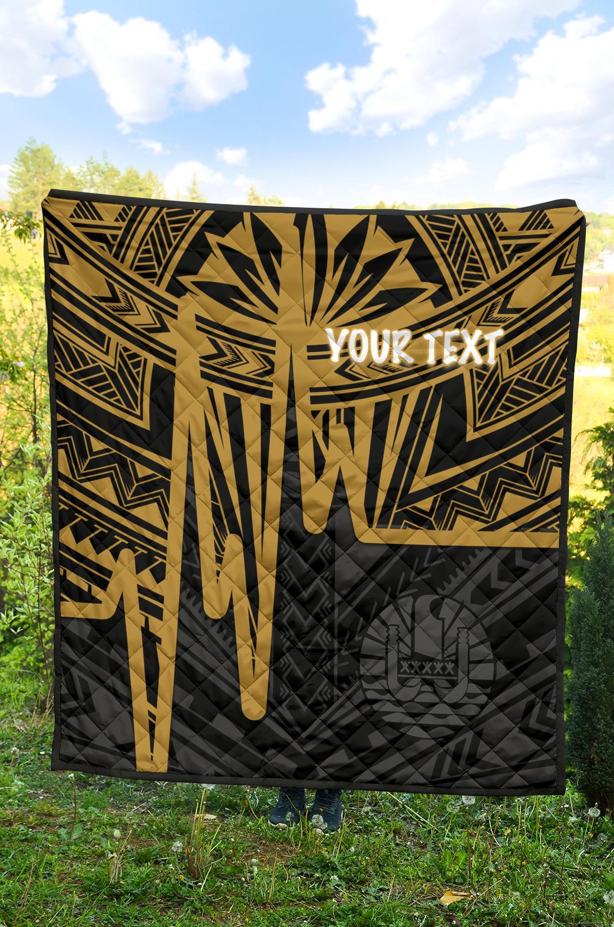Tahiti Personalised Premium Quilt - Tahiti Seal In Heartbeat Patterns Style (Gold) - Polynesian Pride