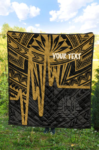 Tahiti Personalised Premium Quilt - Tahiti Seal In Heartbeat Patterns Style (Gold) - Polynesian Pride
