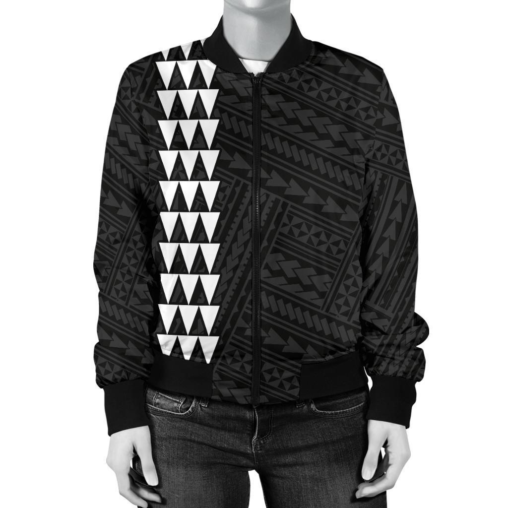 Hawaii Kakau Polynesian Anchor Women's Bomber Jacket - White - Polynesian Pride