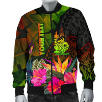 New Caledonia Polynesian Personalised Men's Bomber Jacket - Hibiscus and Banana Leaves - Polynesian Pride