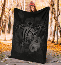 Hawaii Hibiscus Premium Blanket - Harold Turtle - Gray - Polynesian Pride