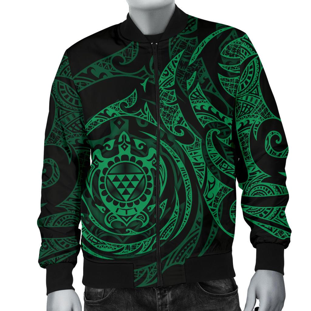 Polynesian Hawaii Men's Bomber Jacket - Green Turtle Tribal - Polynesian Pride
