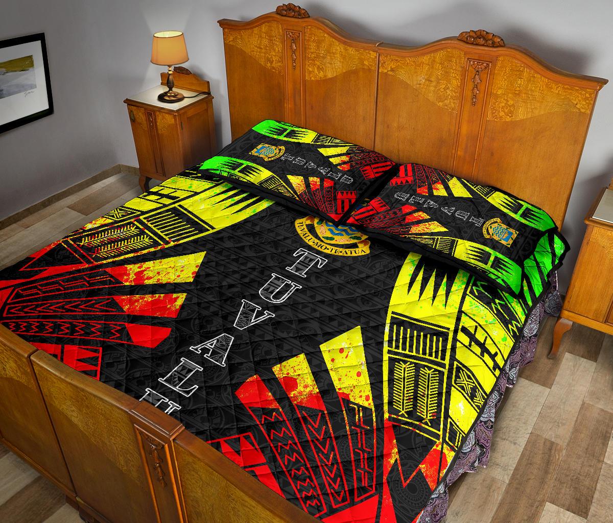 Tuvalu Quilt Bed Set - Tuvalu Coat Of Arms Reggae Tattoo Style - Polynesian Pride