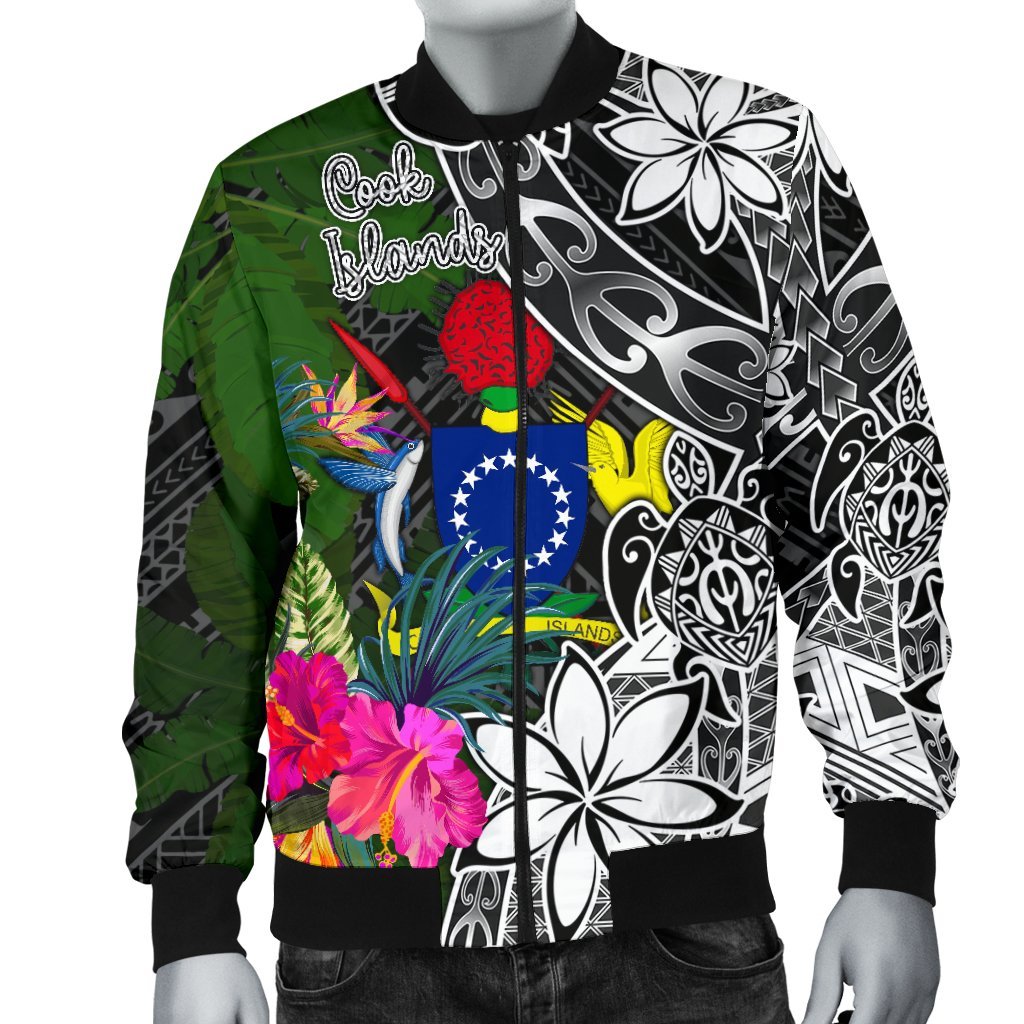 Cook Islands Men Bomber Jacket - Turtle Plumeria Banana Leaf - Polynesian Pride