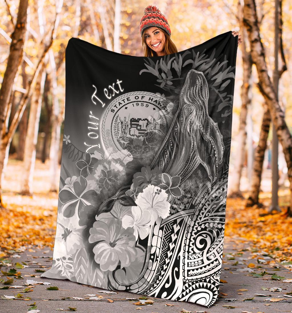 Polynesian Hawaii Premium Blanket - Humpback Whale with Tropical Flowers (White) - Polynesian Pride