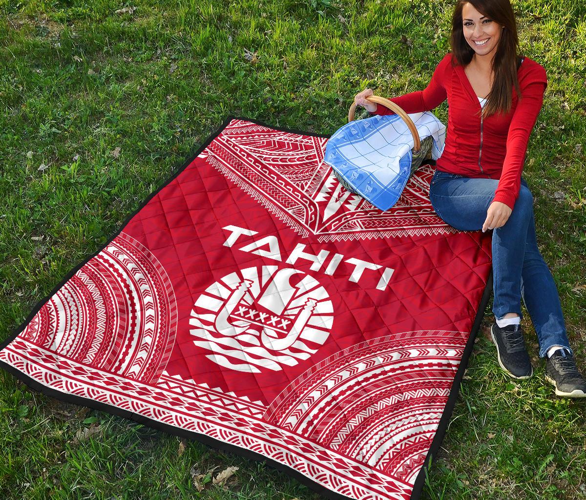 Tahiti Premium Quilt - Tahiti Flag Polynesian Chief Red Version - Polynesian Pride