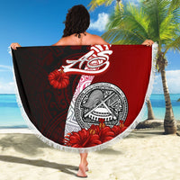 American Samoa Polynesian Beach Blanket - Coat Of Arm With Hibiscus - Polynesian Pride