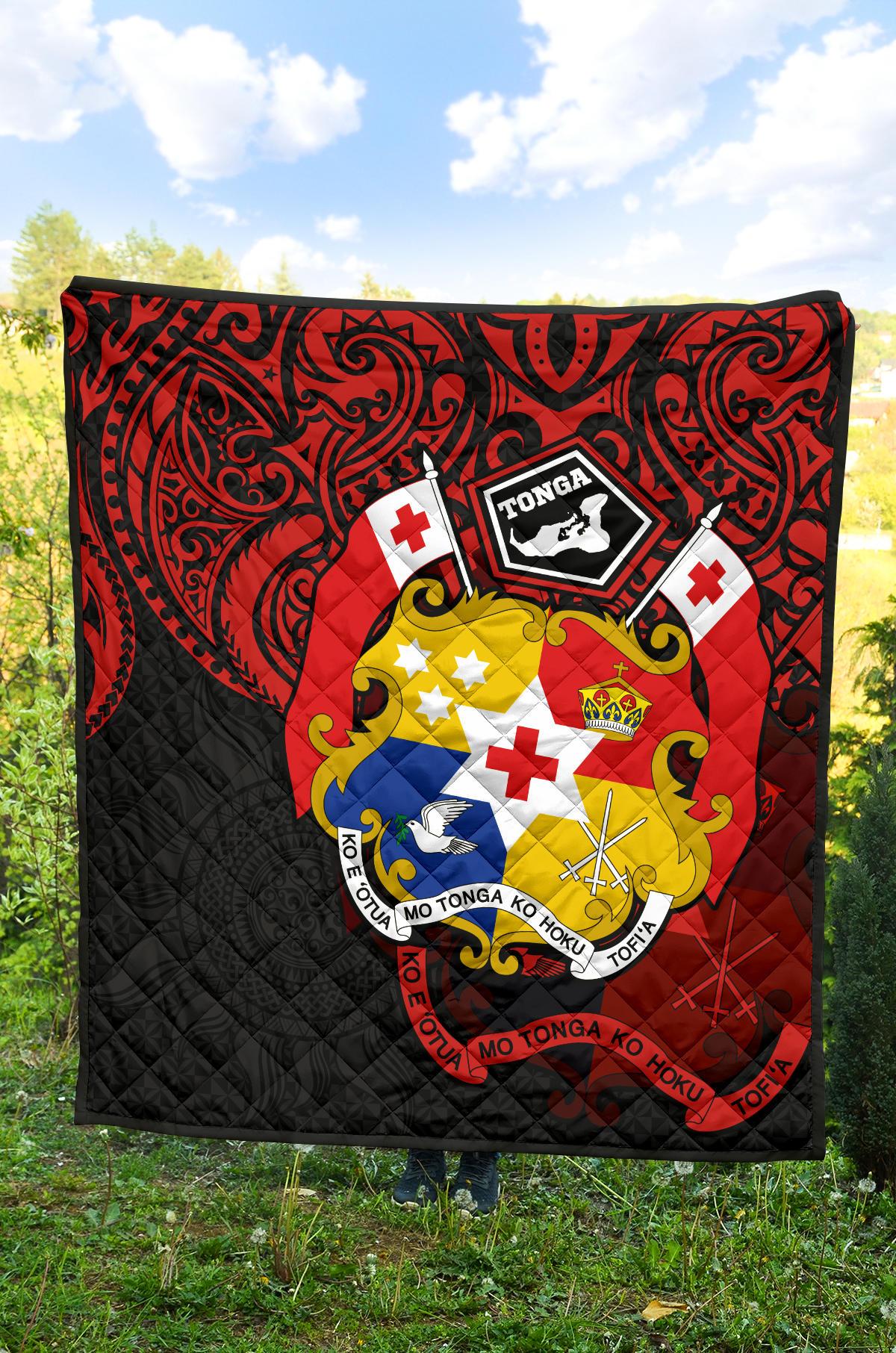 Tonga Polynesian Premium Quilt - Tongan Coat Of Arms Polynesian Tattoo - Polynesian Pride