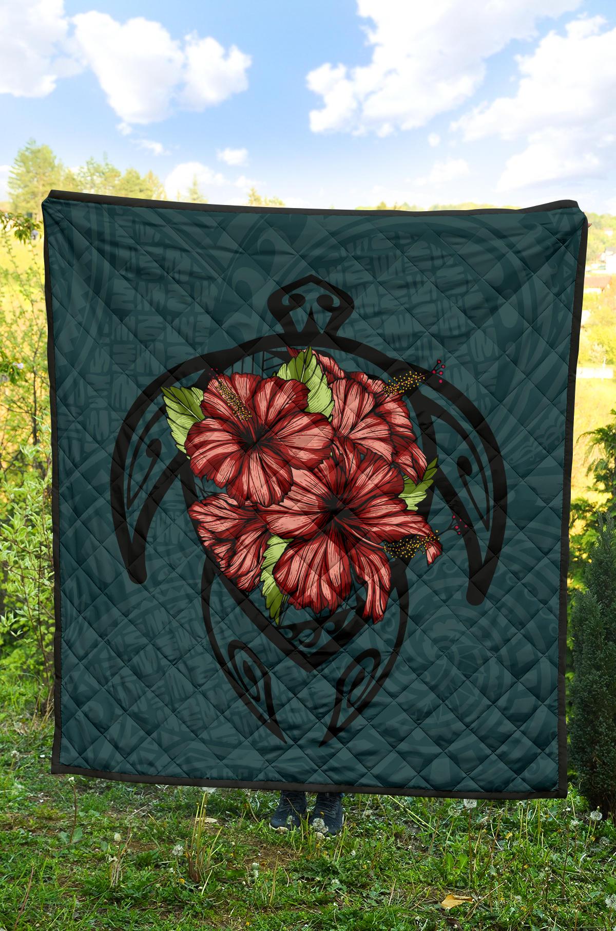 Hawaii Turtle Hibiscus Polynesian Premium Quilt - Polynesian Pride