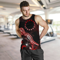 Cook Islands Men Tank Top - Turtle With Blooming Hibiscus Red - Polynesian Pride