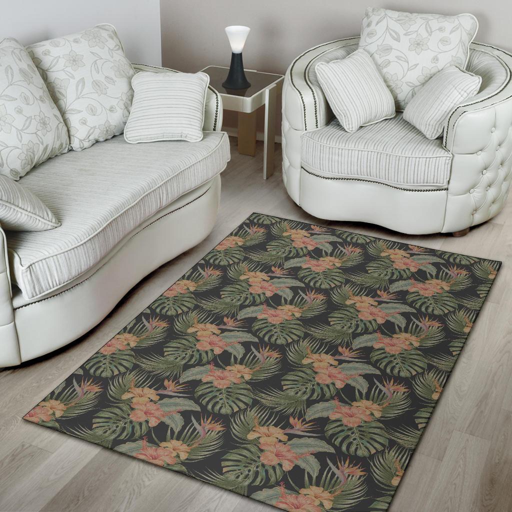 Tropical Hibiscus Monstera Leaf Rug - Polynesian Pride