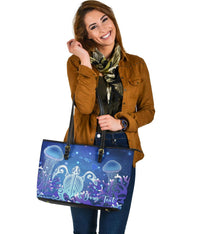 Personalized - Hawaii Turtle Jellyfish Coral Galaxy Large Leather Tote - Polynesian Pride