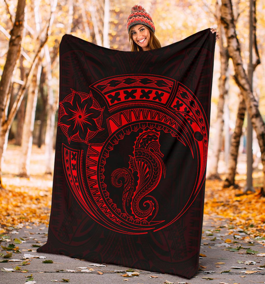 Seahorse Polynesian Blanket - Polynesian Tattoo Red - Polynesian Pride