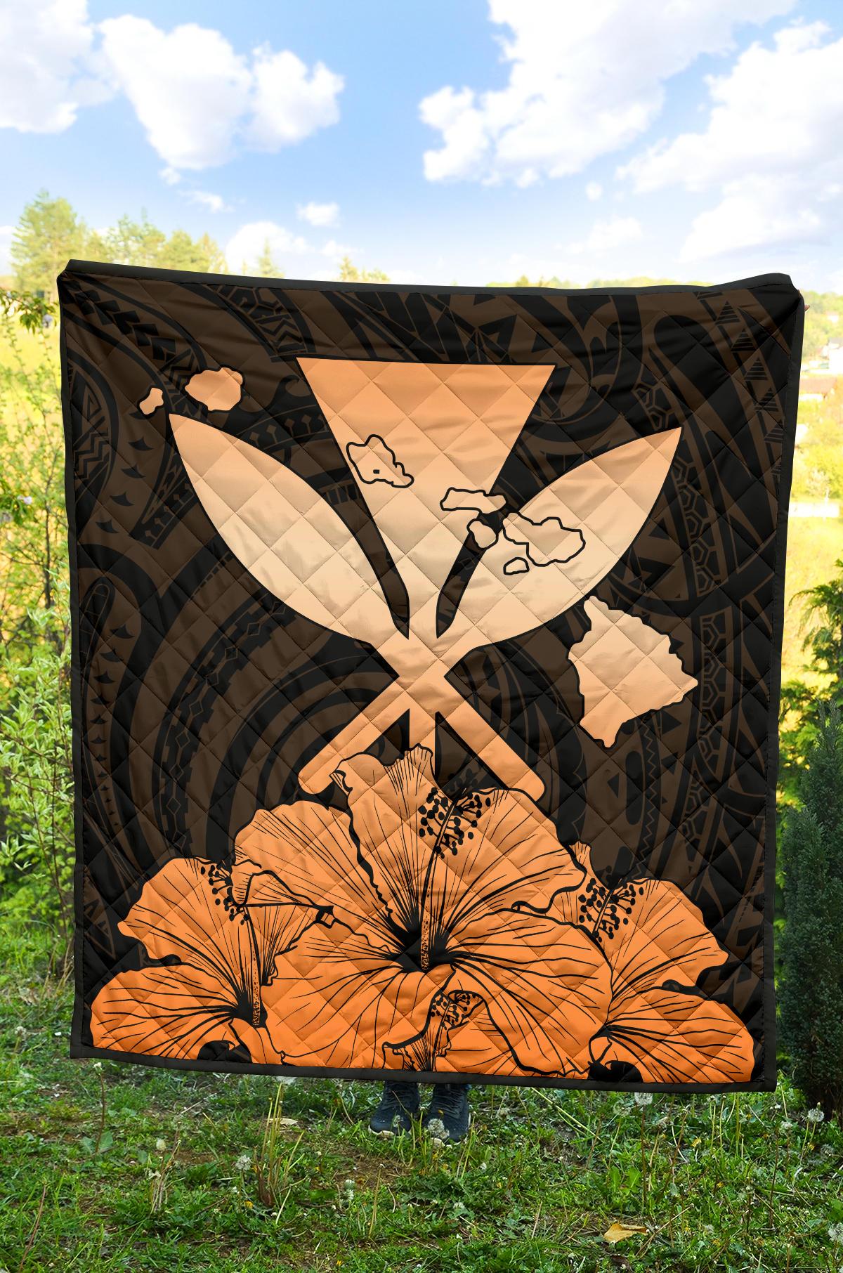 Hawaiian Kanaka Premium Quilt Hibiscus Polynesian Love Orange - Polynesian Pride