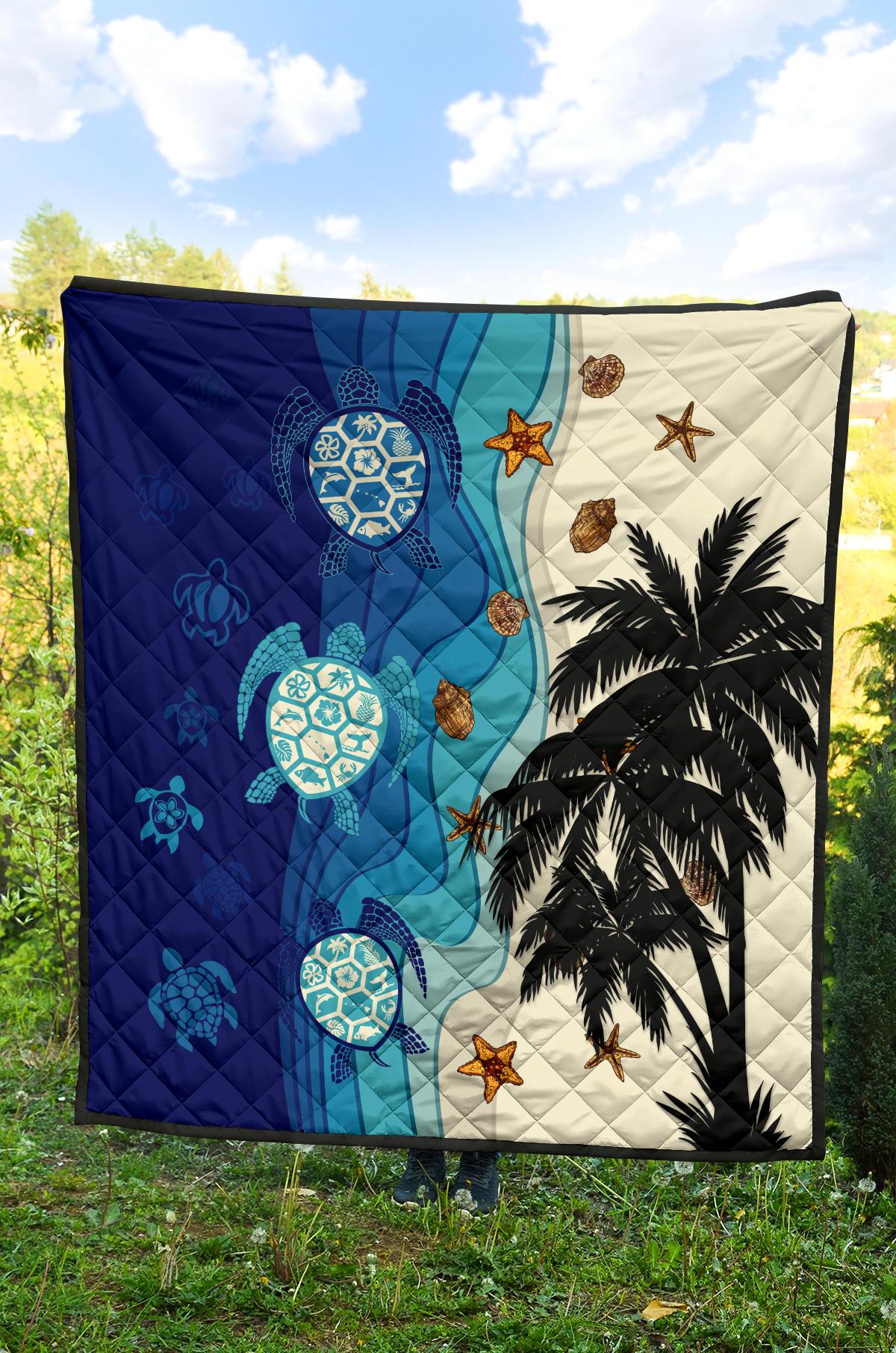 Hawaiian Sea Turtle Symbol Palm Premium Quilt - Polynesian Pride