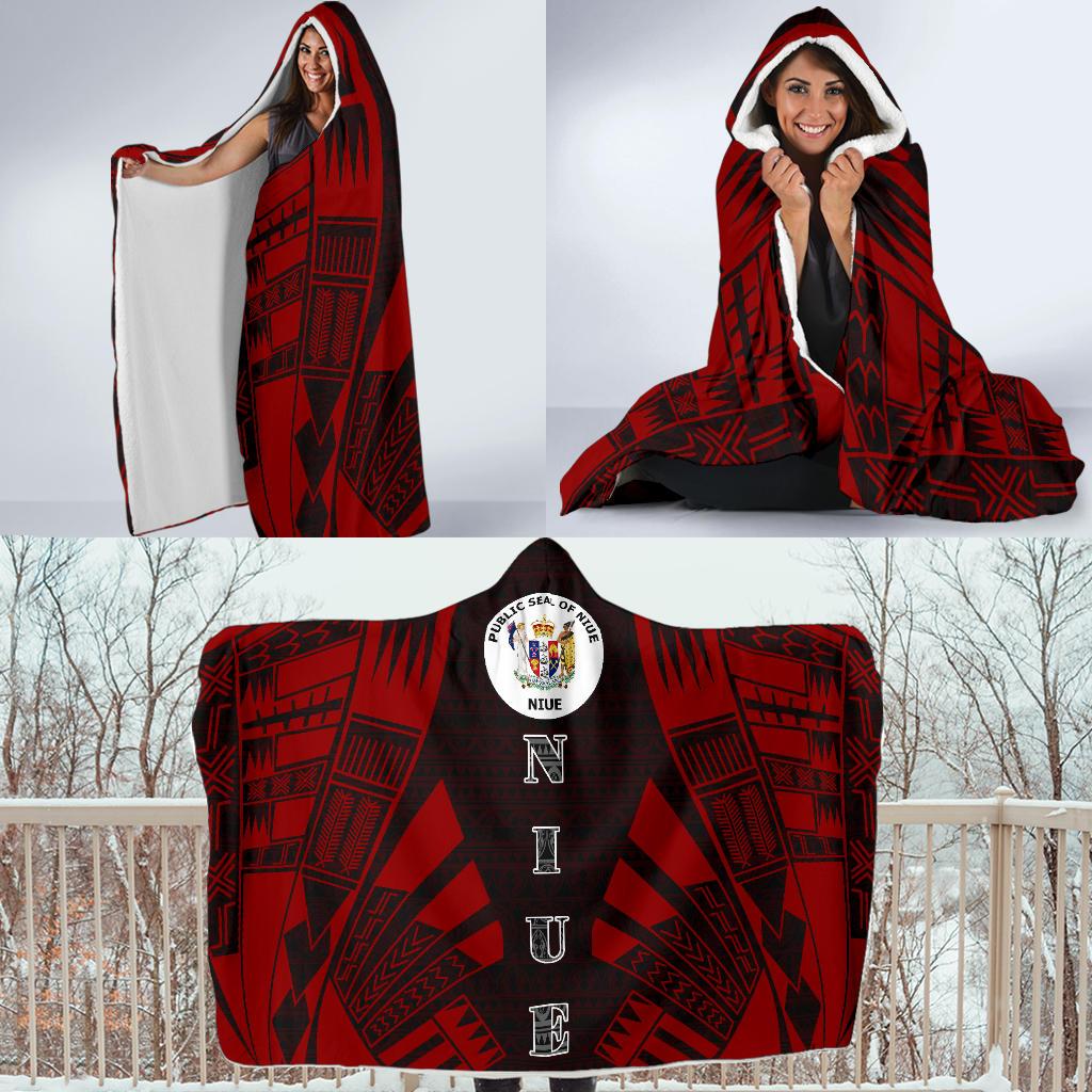 Niue Hooded Blanket - Polynesian Tattoo Red - Polynesian Pride