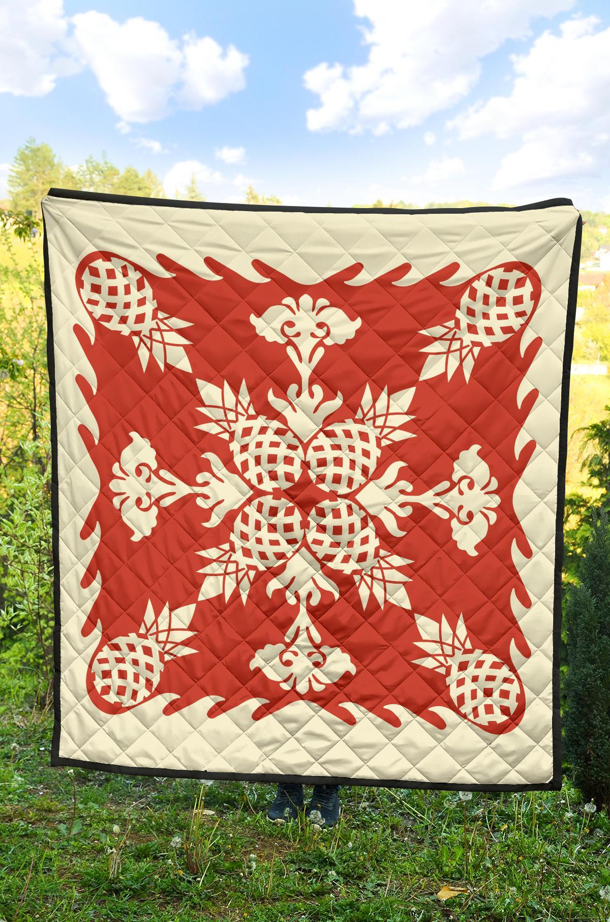 Hawaiian Pineapple Pattern Premium Quilt - Red - Argu Style - AH - Polynesian Pride