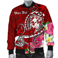 Tonga Custom Personalised Men's Bomber Jacket - Turtle Plumeria (Red) Red - Polynesian Pride