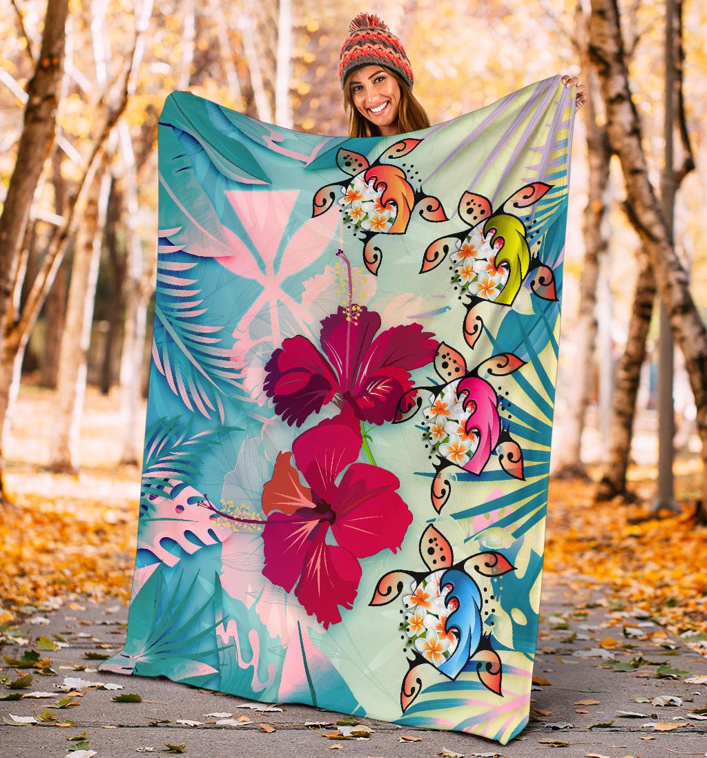 Polynesian Hawaii Premium Blanket - Plumeria Turtles with Hibiscus - Polynesian Pride