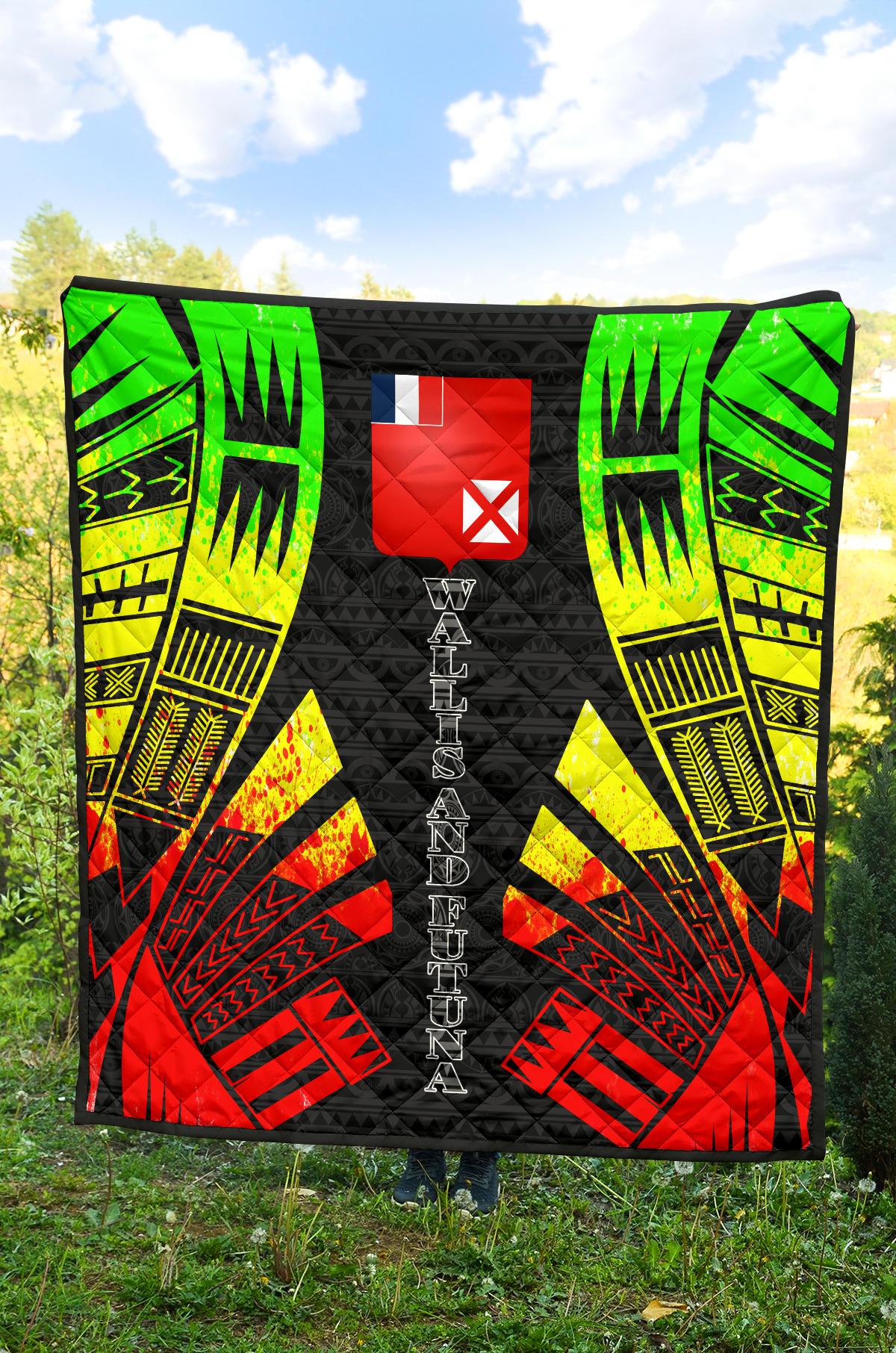 Wallis And Futuna Premium Quilt -Wallis And Futuna Coat Of Arms Polynesian Reggae Tattoo Red - Polynesian Pride