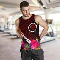 Hawaii Men's Tank Top - Kanaka Maoli With Hibiscus On Polynesian Patterns (RED) - Polynesian Pride