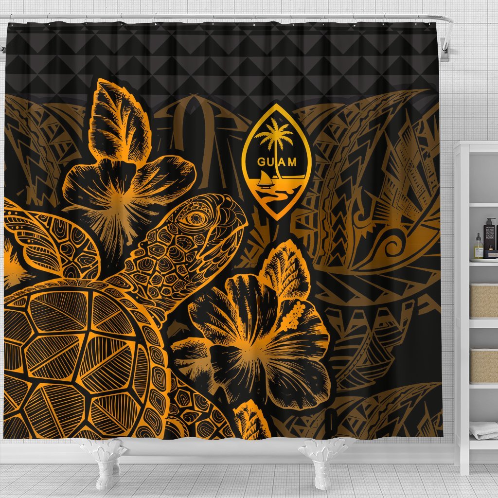 Guam Shower Curtain Turtle Hibiscus Gold - Polynesian Pride