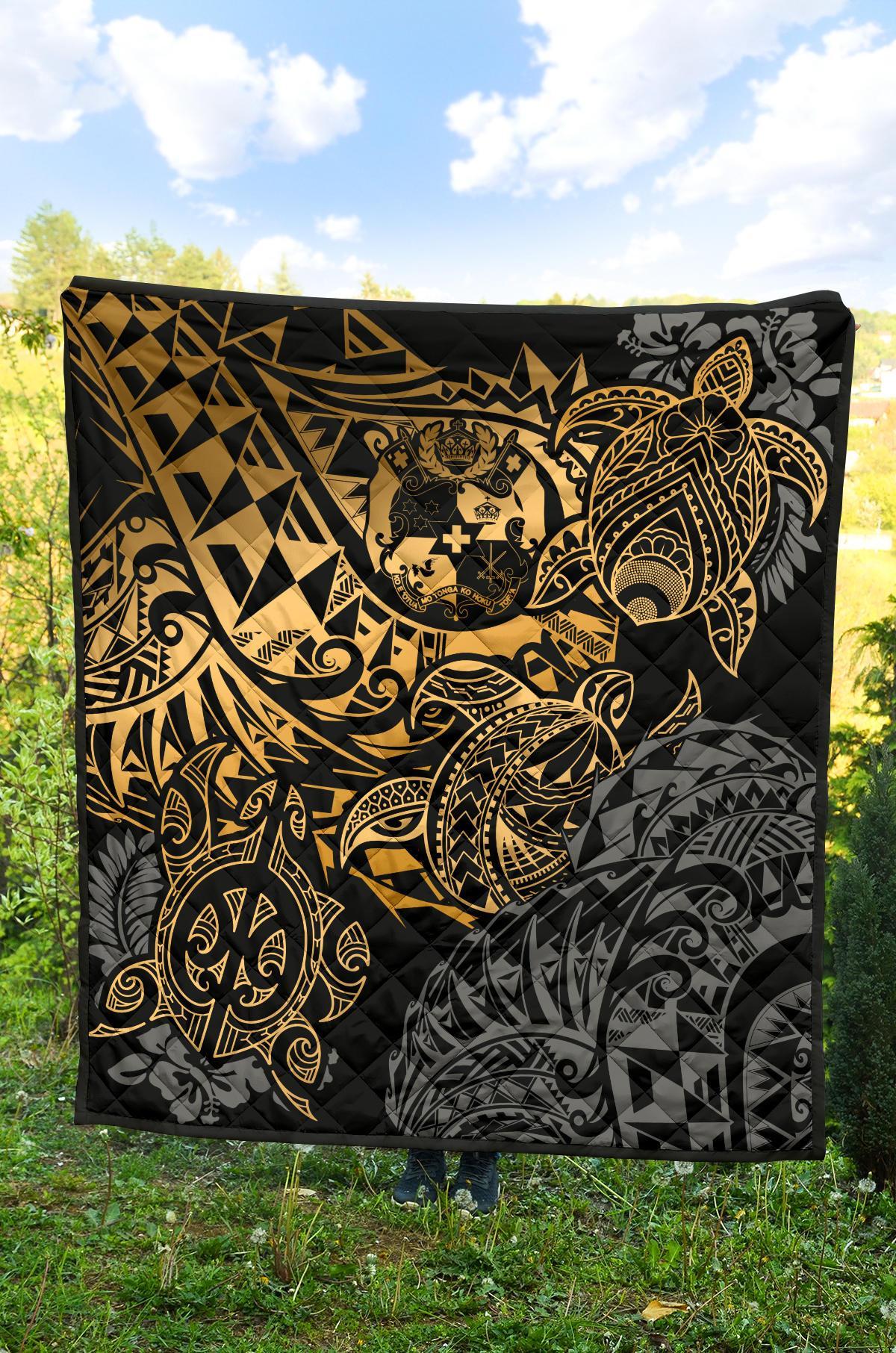 Tonga Polynesian Premium Quilt - Gold Turtle Flowing - Polynesian Pride
