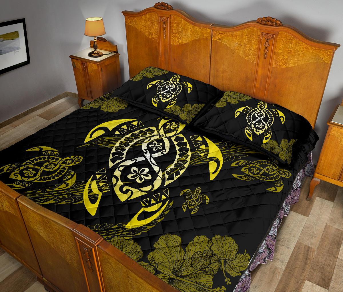 Hawaii Polynesian Turtle Quilt Bed Set Flow Of Turtle Yellow - Polynesian Pride