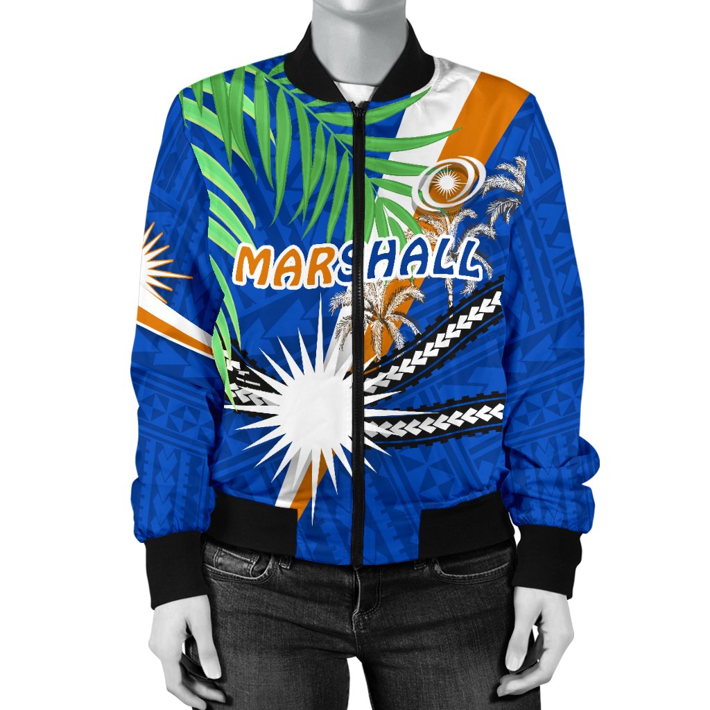 Marshall Islands Rugby Women Bomber Jacket Coconut Leaves - Polynesian Pride